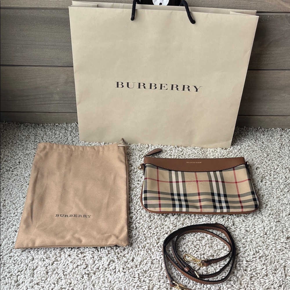 Burberry Beige Nova Check Card Holder with Brown Leather Trim